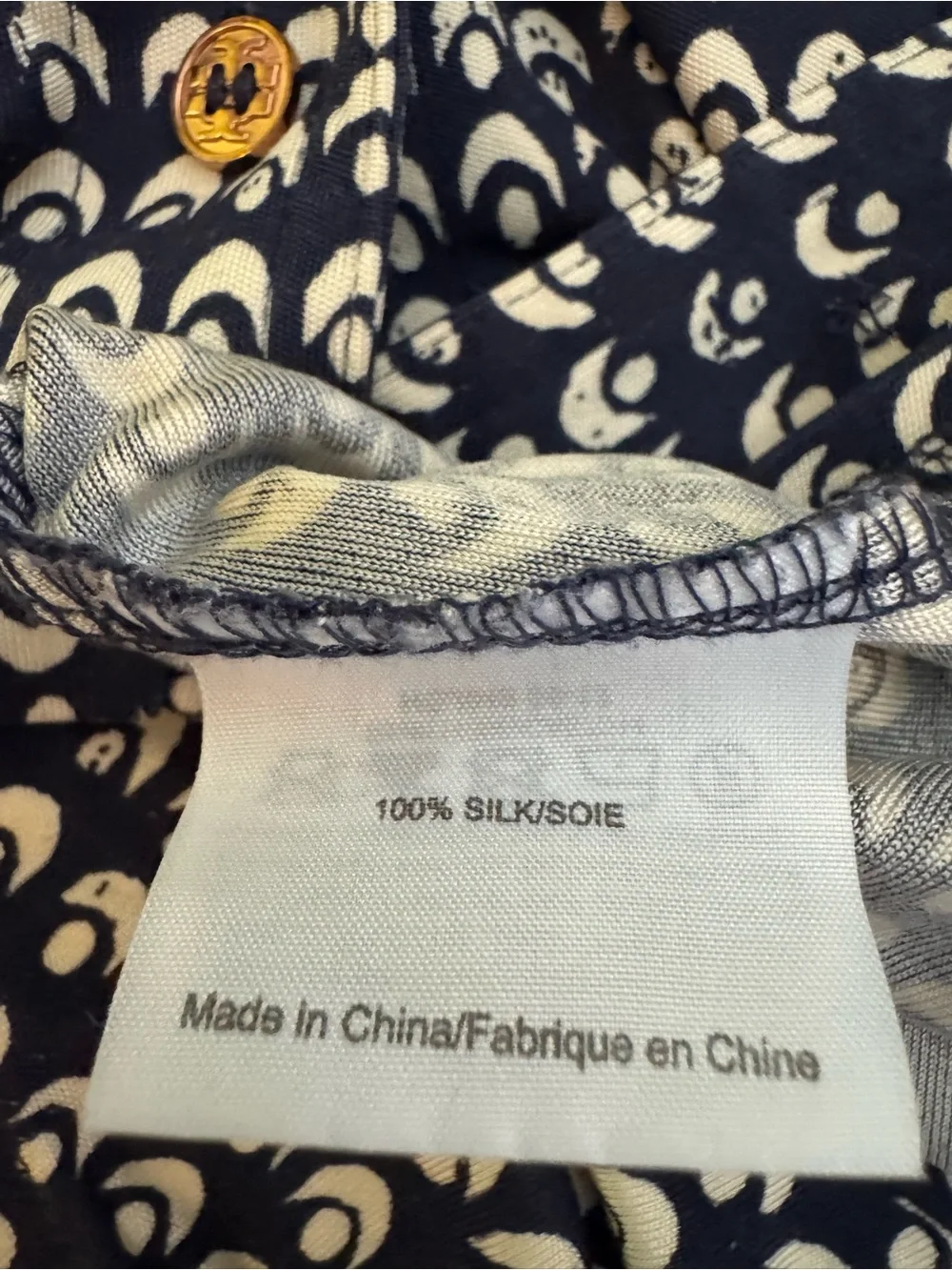 Tory Burch Navy and White Stretch Silk Shirt